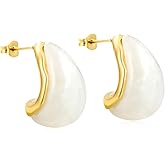 Teardrop Earrings for Women, 14K Gold Plated Chunky Hoop Earrings with Resin Acrylic Translucent Drop, Hypoallergenic Lightweight Hollow Vintage Fashion Jewelry Gifts for Formal Wedding Boho Elegant Style