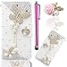 J7 2016 Case,Vandot Bling Leather Diamond Luxury Butterfly Pattern Wallet PU Card Cover with Stand Holder for Samsung Galaxy J7 (2016) + Pink Floral Flower Rose Anti Dust Plug