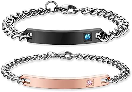 AmorFeel Custom Engraved His and Hers Stainless Steel Couple Bracelets Birthday Anniversary Unique Gift