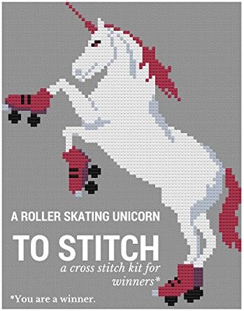 Ugly Baby Roller Skating Unicorn Cross Stitch Kit (8x10)