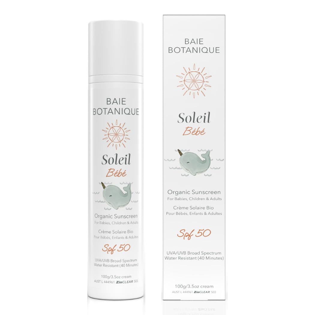 NEW – Baie Botanique Soleil Bébé – Organic Mineral Baby & Children Sunscreen SPF 50 – Non-Nano Zinc Oxide – Sunflower & Jojoba – Unscented – Vegan – Reef Safe – Broad Spectrum UVA/UVB- 100g