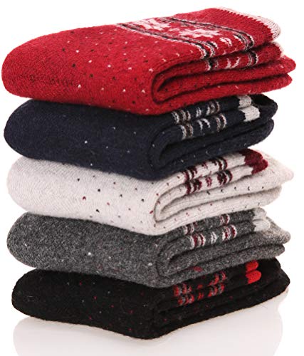 Womens Wool Socks Thick Heavy Thermal Fuzzy Winter Warm Snowflake Crew Socks For Cold Weather 5 Pack (Pattern)