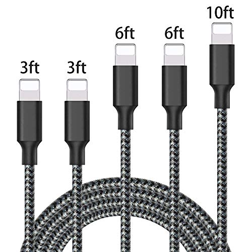 Lightning Cable, iPhone Charger Cables, 5Pack 2x3FT 2x6FT 10FT to USB Syncing Data and Nylon Braided Cord Charger for iPhone Xs Max, XR, X, 8, 7, Plus, 6, 6S, 6 Plus, 5, 5C, 5S, SE - Black - Thumbnail 7