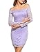 ACEVOG Women's Off Shoulder Lace Dress Long Sleeve Bodycon Casual Dresses (Large, Pink Purple)