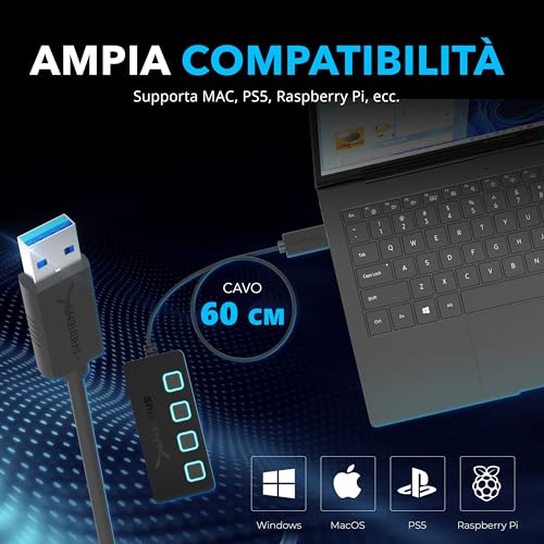 SABRENT USB 3.2 Gen 1 Hub, USB Multi Socket Socket, USB Splitter, 4 Ports with Single ON/OFF Switches and LED Indicator Lights for PS4/PS5, Gaming PC, Laptop, USB Flash Drive, Printer, MacBook (HB-UM43)