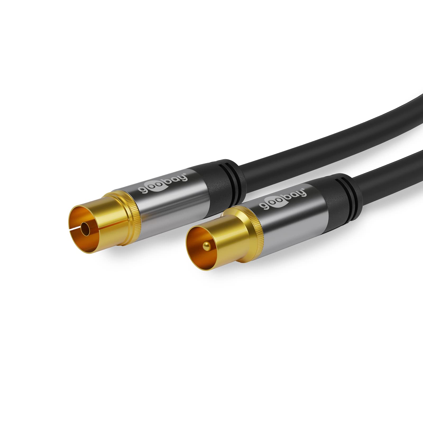 Goobay 70384 TV Aerial Cable Coaxial Female to Coax Male 4x Shielded 135 dB Gold-Plated Black (5.0 m)