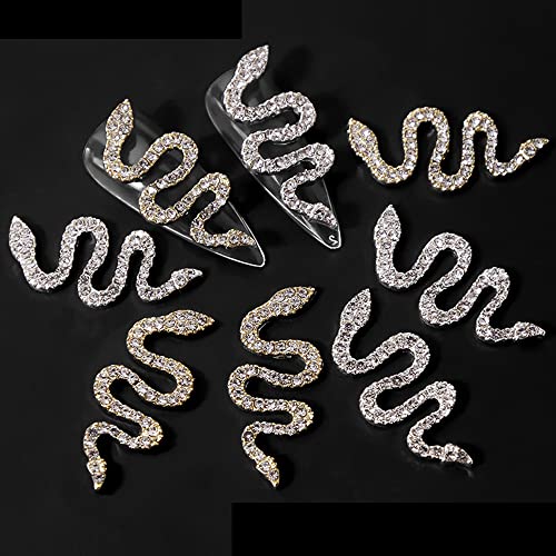 24 pcs/Box 3D Snake Nail Charms with Rhinestones, Gold Silver Snake