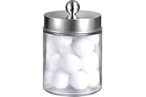 Amolliar Apothecary Jars Bathroom Vanity Organizer -Countertop Canister Jar with Storage Lid - Qtip Dispenser Holder Glass for Qtips,Cotton Swabs,Makeup Sponges ,Hair Band - Brushed Nickel (1 Pack)