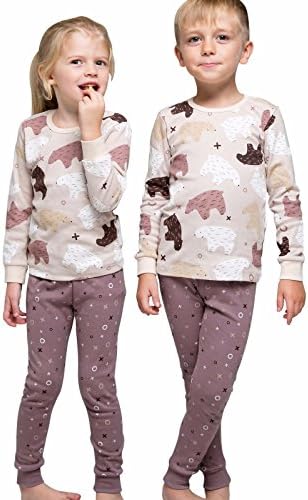Tory bam Cotton Thermal Underwear Pajamas Set for Kids Little Boys Girls Toddler Playbear 2 Years - XS