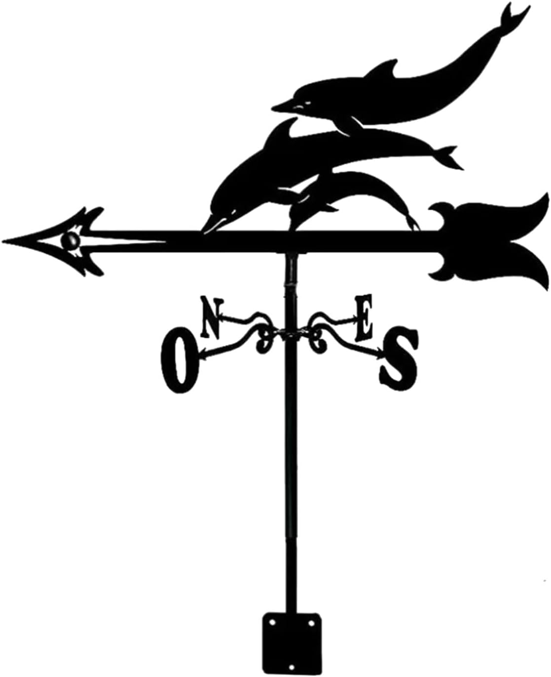 Weathervanes - Stainless Steel Spray Painted Dolphin Shape Weathervane 3D Metal Roof Mount Weather Vane Art Stake Classic Style Wind Direction Ornament for Lawn Garden Barn Yard Black