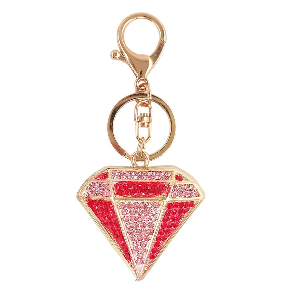 Cute Diamond Design Rhinestone Keychain, Gold Pentagon Keyring Charm (Pink)
