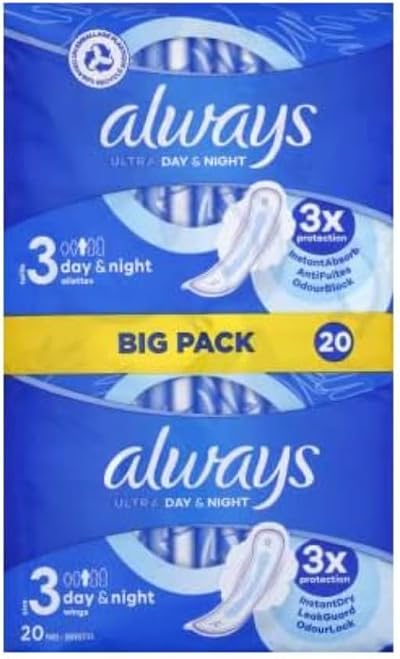 Always Ultra Day & Night Size 3 Pads with Wings 20 Count