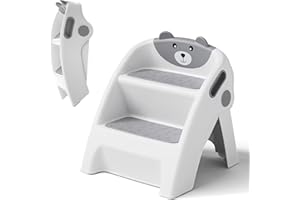 JOYINGBABY Toddler Step Stool Foldable 2 Step Stool for Kids Collapsible Stool Anti-Slip Stepping Stool for Bathroom Sink Potty Toilet Toddler Kitchen Helper (Grey)