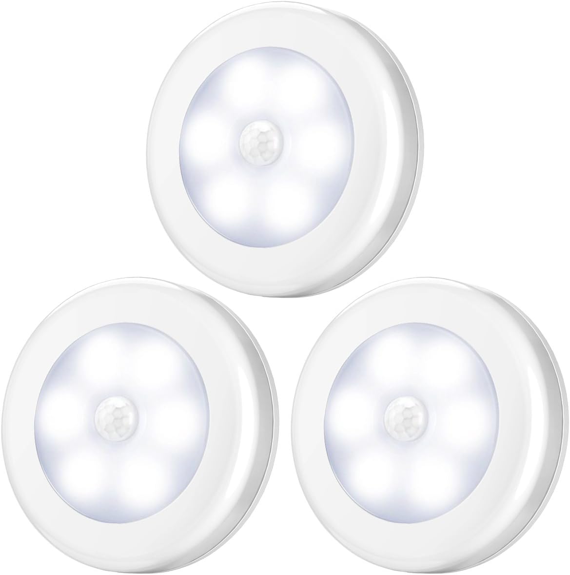 AMIR Motion Sensor Light, 3 Pack Stick-On Cabinet Night Light, Battery Powered Stair Lights with Adhesive Pads, Under Cabinet Lights for Wardrobe, Cupboard, Closet, Hallway, Kitchen, Stairs, White