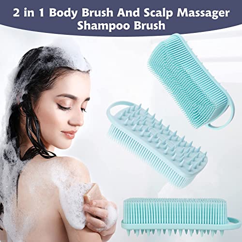 BEDELITE Silicone Body Scrubber - Silicone Loofah Exfoliating Bath Brush, Body & Face & Short Hair Wash, Fit for Sensitive and All Kinds of Skin, Easy to Clean and Lathers Well (Blue)