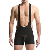 SPNSSTCR Men's Plaid Bodysuit Boxers Leotard Mesh Bugle Pouch Underwear Wrestling Singlet Jumpsuits Bodywear