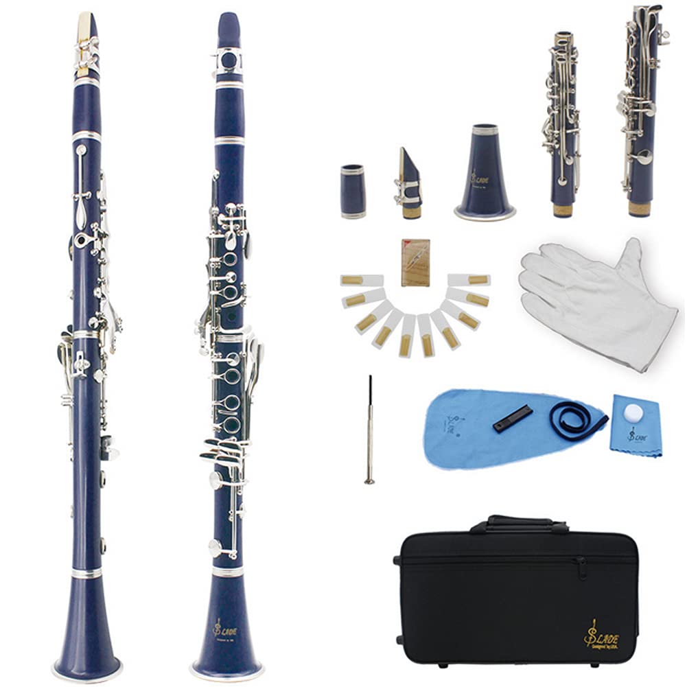 17 Key bB Tone Bakelite Clarinet with Anti-Oxidation Nickel Plating Button Removable and Compact Size Accurate Opening Design Suitable for Beginners Students Convenient and Practical(blue)