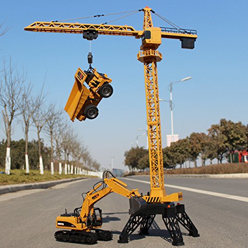 deAO RC Construction Tower Crane 12 Channel Radiocontrol Model Die Cast Truck Limitless Rotation, Lights and Sounds 122cm Tall