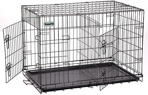 DazzPet Large Dog Kennels | XL Pet Carrier Travel Crate | Indoor Outdoor Outside Collapsible Portable Folding Wire Metal Cage | Double-Doors with Divider and Tray | 42x27x30 inches (LxWxH)