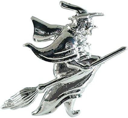 Horrorific Halloween Silvery Witch in Flight Pin Brooch 60