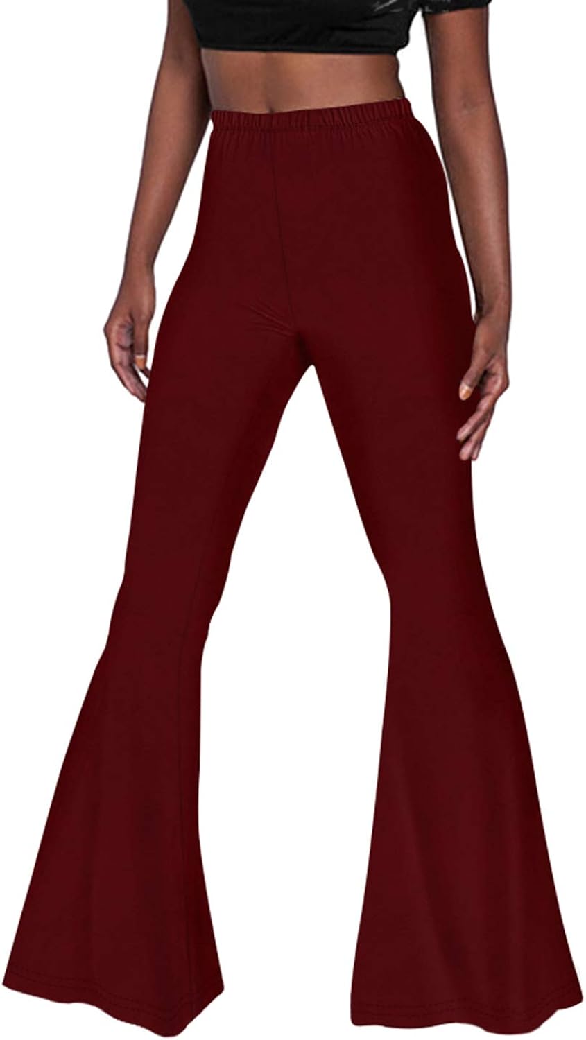 Pink Wind Women's Bell Bottom Pants High Waist Flare Boho Print Maxi Trousers: Clothing