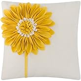 JWH Decorative Flower Throw Pillow Cover 3D Sunflower Pillow Case Velvet Cushion Floral Pillowcase for Bed Living Room Couch Chair 18x18 Inches Yellow Creamy White