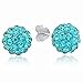.925 Sterling Silver Aqua Blue 8mm Crystal Ball Stud Earrings