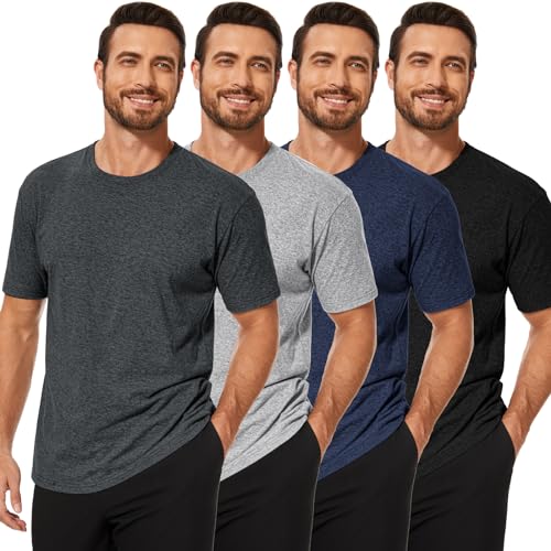 2/4 Pack Cotton Men's Classic T Shirts Crew Neck Athletic Running Gym Short Sleeve Tee Shirts for Men