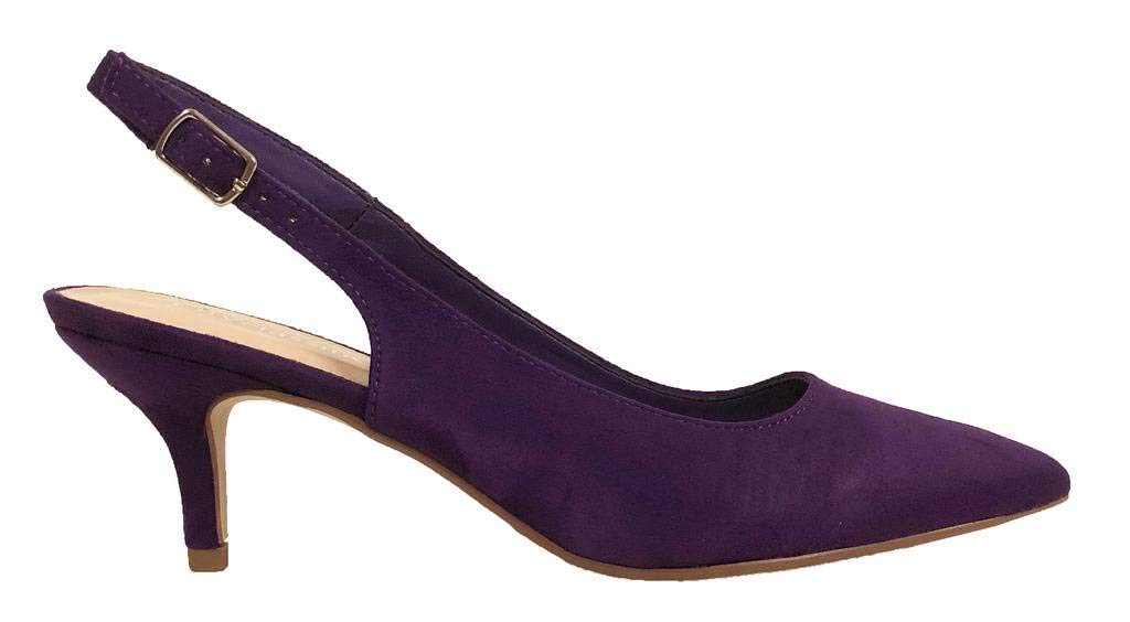 City Classified Pancakes! Women's Pointed Toe Kitty Heel Slip-On Slingback Sandals, Dark Purple Faux Suede 7.5 M US - Image 3