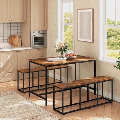HOOBRO Dining Bench for Dining Room, 120cm Dining Table Bench Seat, Wooden Dining Bench Indoor, Industrial Entryway Bench with Steel Frame for Living Room, Bedroom, Rustic Brown and Black EBF45CD01