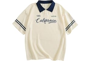 Verdusa Women's Rugby Shirt Short Sleeve Jersey Shirts Collared Button Down Tees Graphic Tee Tops