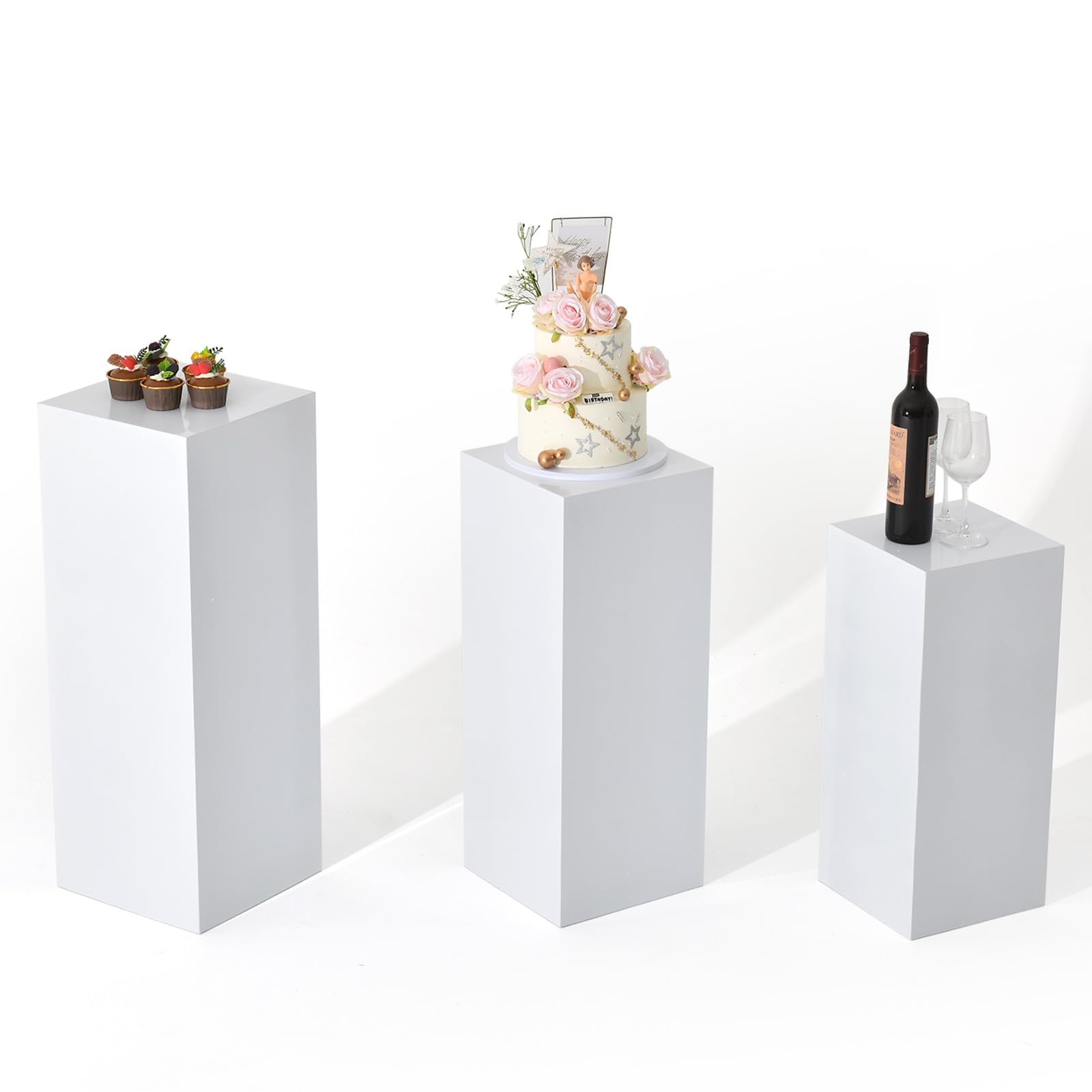 Vincidern 3PCs Metal Pedestal Stand for Party, White Display Stands Pillars for Wedding, Sculpture Display Column Decoration Cube
