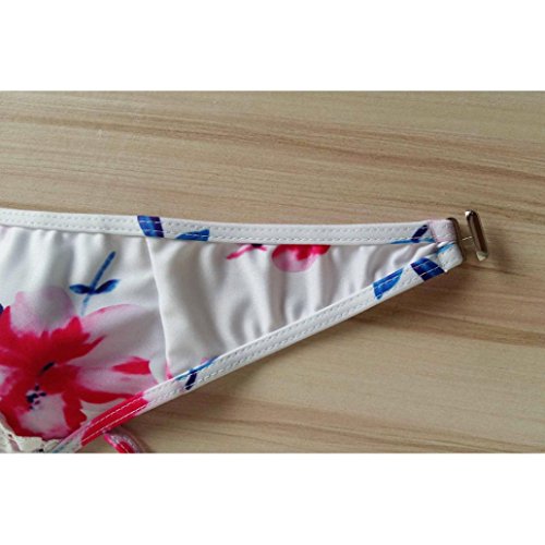 Womens Bathing Suit Swimsuit Floral Bandage Bikini Set Push-up Padded Bra Swimwear Summer Beachwear (S, White) Top Bottom