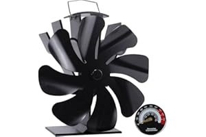 VODA Wood Stove Fan Heat Powered Fireplace Fans Non Electric, 8 Blades Heat Activated Thermal Fan for Wood Burning Stove/Pellet/Log Burner, w/Stove Accessories Thermometer