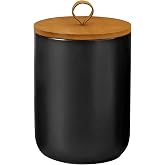 Jueison Ceramic Storage Jars, Modern Airtight Canisters with Wooden Lid (Black medium)