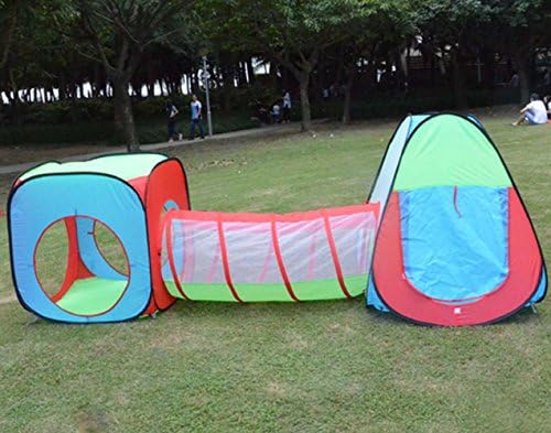 ZHICHEN 3 Pieces Kids Play Tent and Tunnel, Indoor/Outdoor Playhouse, set of Square Cubby, Triangle Cubby and Spring-Pop Tunnel for Promotes Imagination and Early Learning