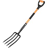Garden Fork, 4-Tine | Pitchfork,Pitchforks for Gardening Digging Composting Spading Fiberglass Handle 45 Inches