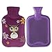 HomeIdeas 2 Liter Classic 100% Natural Rubber Hot Water Bottle with Soft Knitted Cover, For Quick Pain Relief and Comfort (Purple / Purple with Owl)