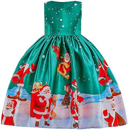 VEKDONE Toddler Kids Baby Girls Christmas Santa Print Princess Dress Outfits Clothes