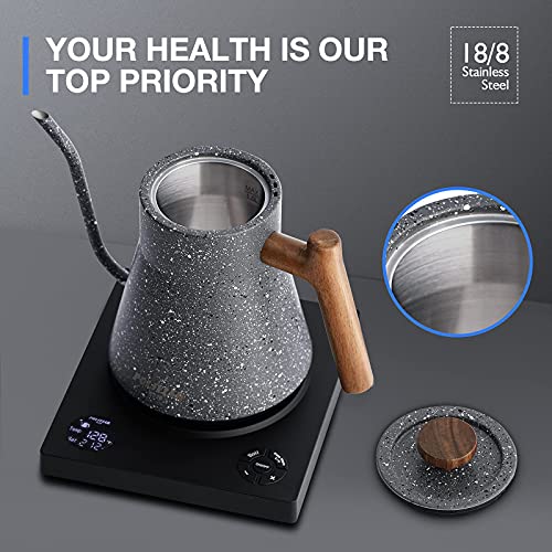 POLIVIAR Electric Gooseneck Kettle, 1200W Electric Tea Kettle w/teak