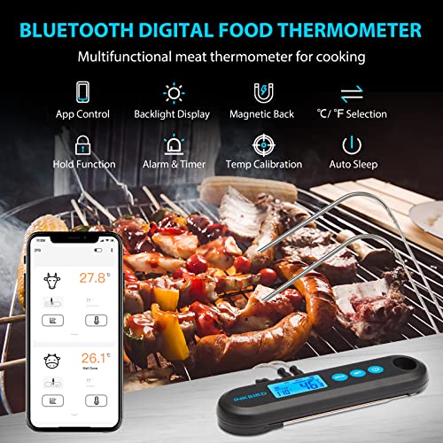 INKBIRD Professional Digital Barbecue Bluetooth Kitchen Thermometer with 2 Stainless Steel Probe for Meat IHT-2PB BBQ Grill Oven