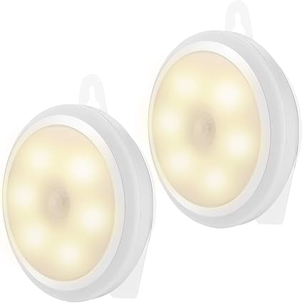 Amazon 人感センサーライト 室内 電池式 改良版 直立配置 3mテープ 夜间 Led小型 配線不要 ワイヤレスライト 電球色 2個セット Funzur キッチン用ライト