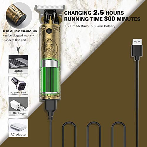 Electric Hair Clippers for Men, Professional Barber Haircut Kit Zero Gapped Beard Trimmer, Cordless Rechargeable T-Bladed Close Cutting Outliner Grooming Shaver Hair Clippers for Baldheaded