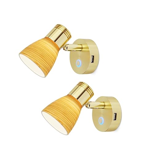 THALASSA 2 Pk 12V Boat Reading Light with USB Port Marine Brass Bedside LED Lamp Dimmable Touch Switch，Install RV Camper Caravan Motorhome Indoor Cabin Wall Bedroom Light Adjustable Warm White Mode