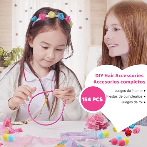 Kit de Fabricación de Diademas para Niñas, Haz Tus Propias Diademas de Moda de 10 Piezas, Set de Accesorios para el Pelo DIY, Juegos de Manualidades Juguetes Regalo Cumpleaños para Niñas de 4 a 10 Años