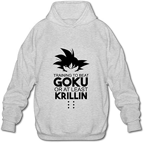 TOMM Men's BEAT GOKU OR KRILLIN Hooded Sweatshirt With No Pocket Ash Large