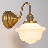 Teqinchy Vintage Wall Sconces Antique Brass Gold Bathroom Vanity Light with Milk Glass Hardwire Wall Sconce Light Lamp for Ba