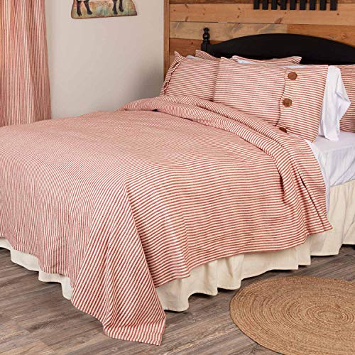 Piper Classics Homespun Red Ticking Queen Coverlet Bedspread, 94" x 94", Rustic Primitive Farmhouse Bedding, Natural Cream Woven w/Red Stripes Blanket