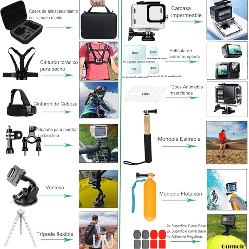 Gurmoir Accessories Kit for GoPro Hero 13/12 /11/10 /9 Black, with Waterproof Case Compatible with Go Pro Camera 13 12 11 10 9(PT10)