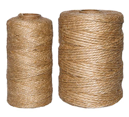 Natural Jute Twine 656 Feet Arts and Crafts Jute Rope Durable Industrial Packing Materials Packing String for Arts, DIY Crafts, Festive Decoration, Bundling and Gardening (2 Pcs x 328 Feet)